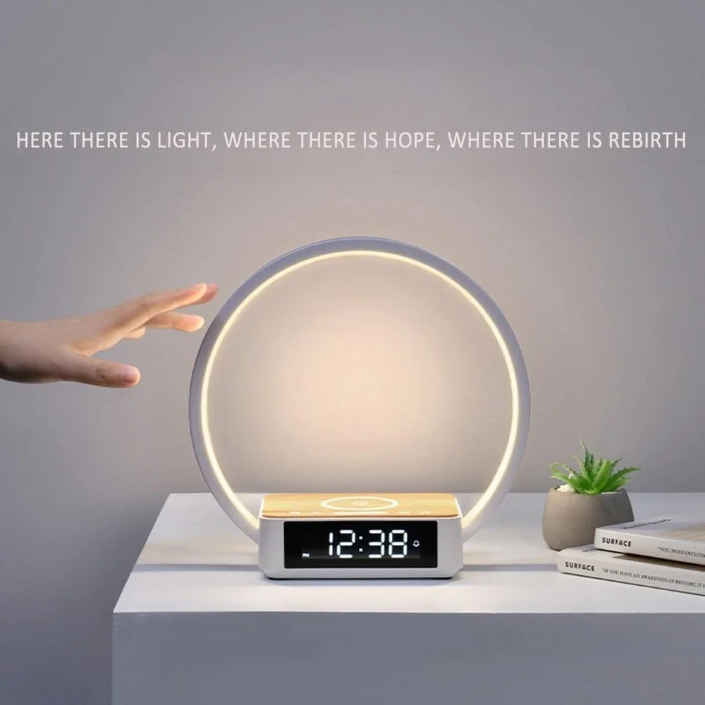 ZYOQYG LED Desk Lamp Alarm Clock Wireless Charger Touch Dimming